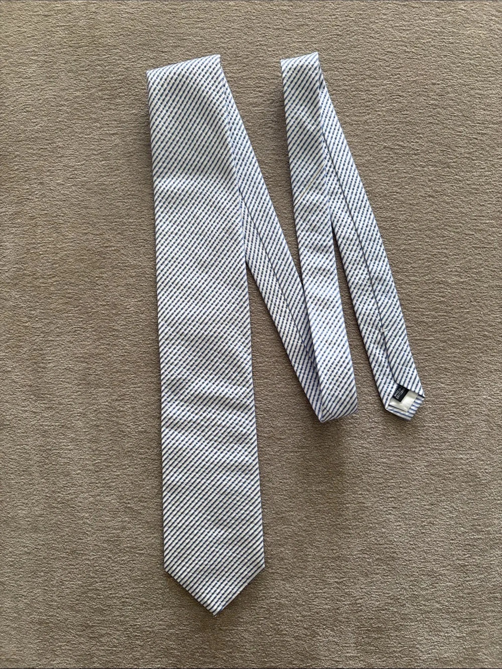 Mark Pendleton Blue & White Seersucker Silk Necktie Classic 3.5